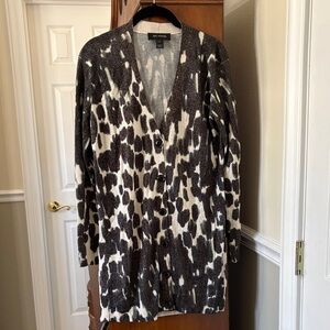 *St John Neutral Animal Print Button-Up Long Sweater Cardigan Layers Lightweight